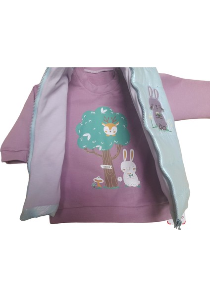 Bebedex's Kids Pamuk Sweatshirt&pantolon Şişme Yelekli 3 Lü Kız Bebek Takımı