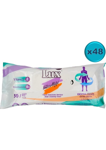 Lüx Hasta Vücut Temizleme Islak Mendil Havlu 50 Yaprak Xl (48 Li Set)