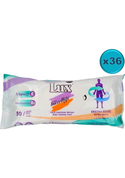 Lüx Hasta Vücut Temizleme Islak Mendil Havlu 50 Yaprak Xl (36 Lı Set)