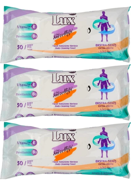 Lüx Hasta Vücut Temizleme Islak Mendil Havlu 50 Yaprak Xl (3 Lü Set)