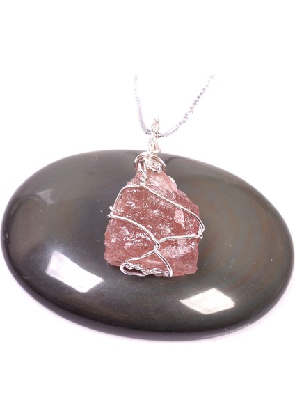 Ham Çilek Kuvars Taşı Kolye - Tel Sargılı modelleri
