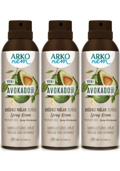 Nem Değerli Yağlar Sprey Krem Avokado 150 ml 3 Adet