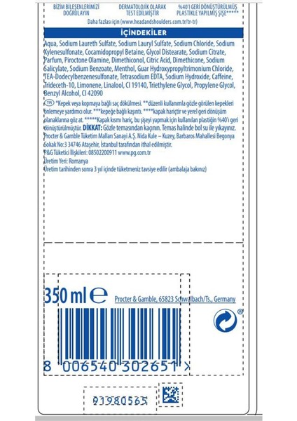 Head And Shoulders 2 Si 1 Arada Kepek Şampuan 350 Ml 3 Adet Head Shoulders 2+1 350 Ml