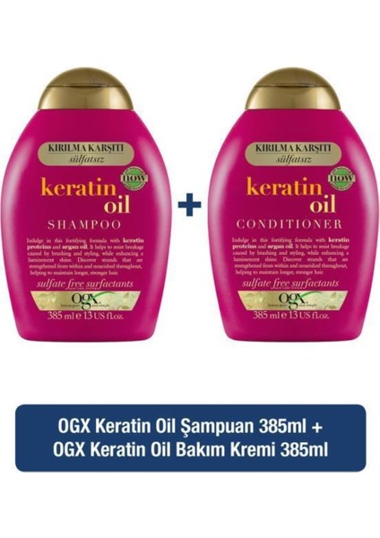 Kırılma Karşıtı Keratin Oil Sülfatsız Şampuan 385ml Bakım Kremi 385ml