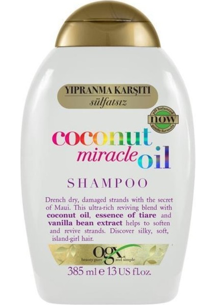Yıpranma Karşıtı Coconut Miracle Oil Sülfatsız Şampuan 385 Ml fiyatları