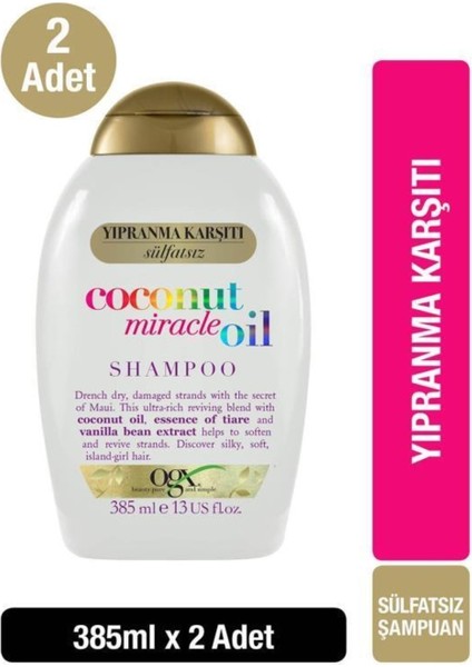 Yıpranma Karşıtı Coconut Miracle Oil Sülfatsız Şampuan 385 Ml X2