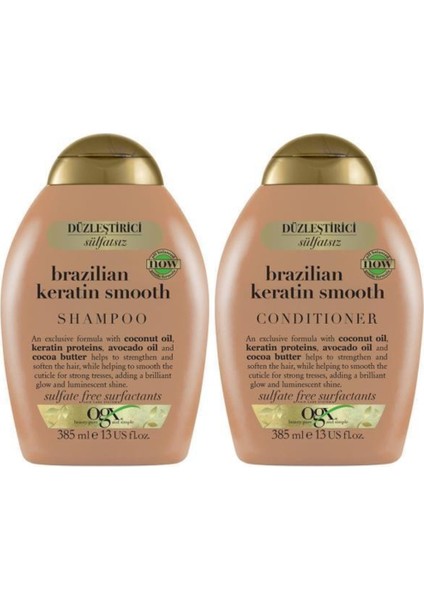 Düzleştirici Brazilian Keratin Sülfatsız Şampuan 385ml+Sülfatsız Bakım Kremı385ml