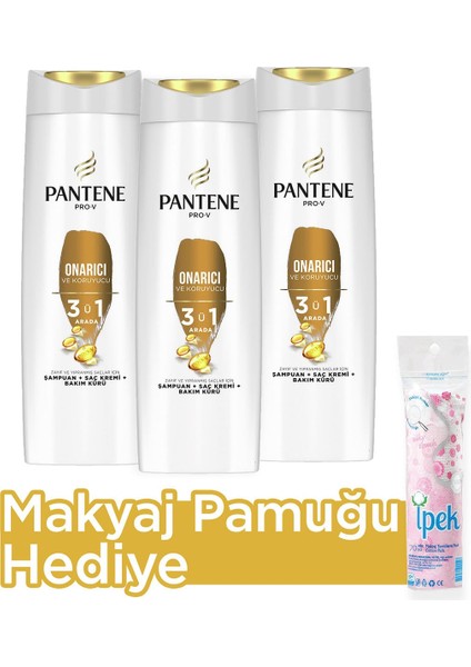3'Ü 1 Arada Şampuan Krem Bakım Kürü Onarıcı Koruyucu 400 Ml X 3 Makyaj Pamuğu