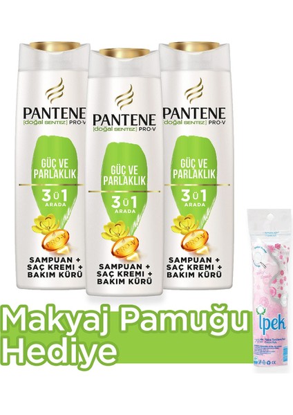 3'Ü 1 Arada Şampuan Krem Bakım Kürü Güç Ve Parlaklık 400 Ml X 3 Makyaj Pamuğu