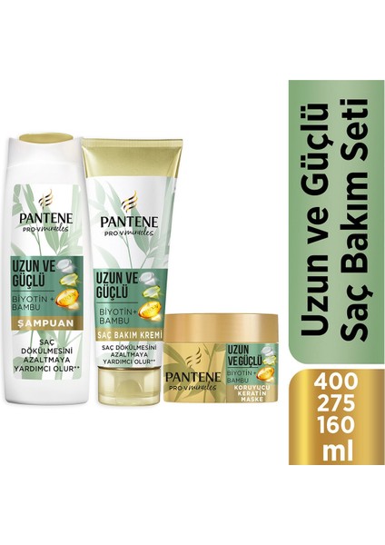 Uzun Ve Güçlü Bambu Ve Biotinli Saç Bakım Seti (Şampuan 400 Ml + Saç Kremi 275 Ml + Maske 1