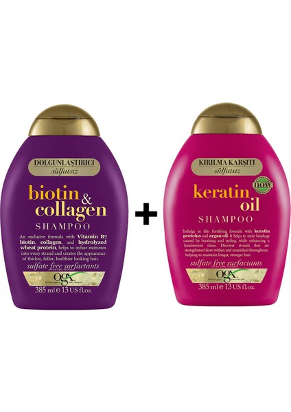 Dolgunlaştırıcı Biotin & Şampuan 385 Ml + Keratin Oil Kırılma Karşıtı Şampuan 385 Ml