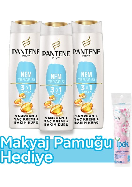 3'Ü 1 Arada Şampuan Krem Bakım Kürü Nem Terapisi 400 Ml X 3 Makyaj Pamuğu