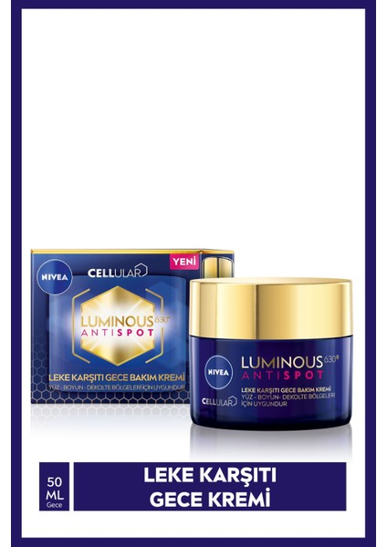 LUMINOUS630 Leke Karşıtı Gece Bakım Kremi 50ML,HYALURONIK Asit, Tüm Cilt Tipleri