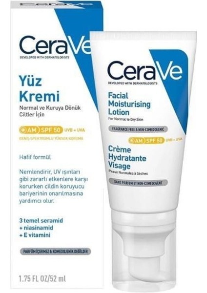 Kuru Ciltler Için SPF50 Nemlendirici Yüz Kremi 52 ml