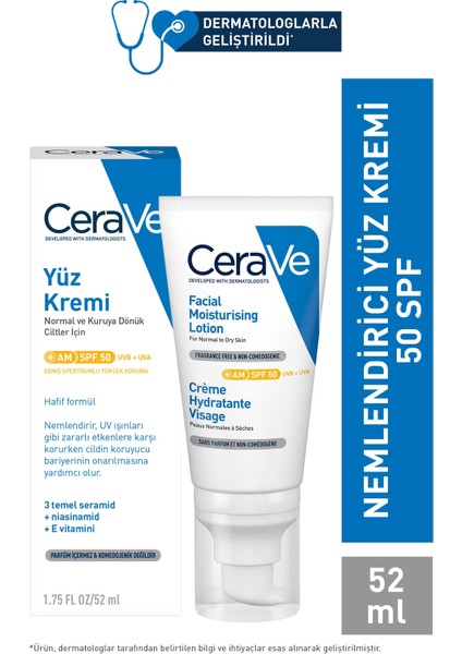 Cerave SPF50+ Güneş Korumalı Nemlendirici Yüz Kremi