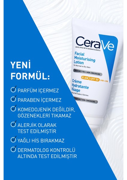 Cerave SPF50+ Güneş Korumalı Nemlendirici Yüz Kremi