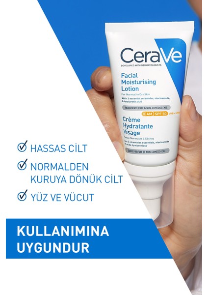 Cerave SPF50+ Güneş Korumalı Nemlendirici Yüz Kremi