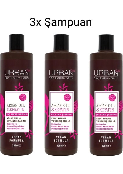 Argan&Keratin Şampuan 330ml 3'Lü Set