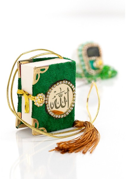 Taşlı Zikirmatik - Mini Kuran - Kristal Taş Tesbihli Hediyelik Set - Yeşil Renk