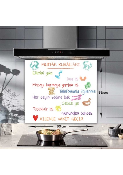 Renkli Mutfak Kuralları | Cam Ocak Arkası Koruyucu | Beyaz Fon | 52CM x 60CM fiyatları