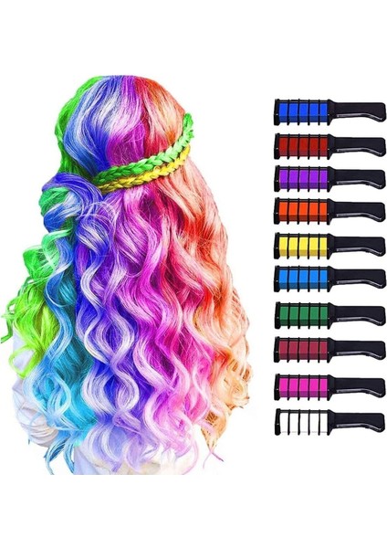 Cadde Outlet Saç Tebeşiri Taraklı, Renkli Saç Boyası Tebeşiri, 10 Lu Geçici Tebeşir Seti (Hair Chalk