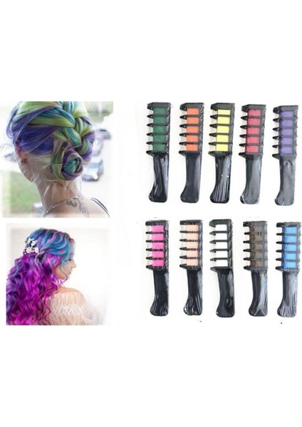 Cadde Outlet Saç Tebeşiri Taraklı, Renkli Saç Boyası Tebeşiri, 10 Lu Geçici Tebeşir Seti (Hair Chalk