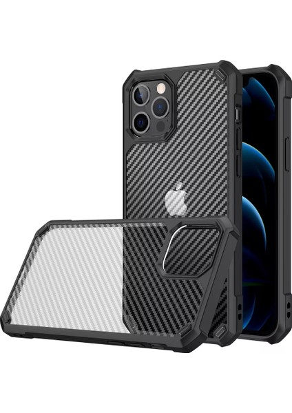 Apple iPhone 11 Pro Max Kılıf Şeffaf Karbon Desen Korumalı Kapak
