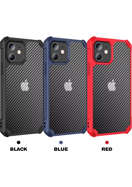 Apple iPhone 12 Kılıf Şeffaf Karbon Fiber Desen Korumalı Kapak