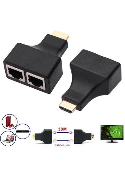 HDMI Extender Çevirici Cat 5e/6 Ethernet Kablo ile 30M Hdmı 1080P