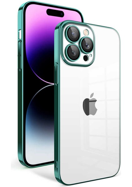 - Apple iPhone 13 Pro Max - Kılıf Kamera Korumalı Renkli Çerçeveli Garaj Kapak - Koyu Yeşil
