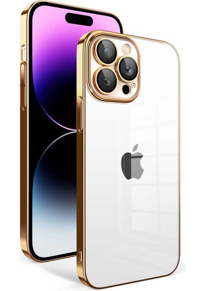 - Apple iPhone 14 Pro Max - Kılıf Kamera Korumalı Renkli Çerçeveli Garaj Kapak - Gold