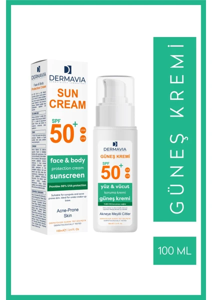 Spf+50 Yüz ve Vücut Güneş Kremi Akneye Meyilli Ciltler 100 ml