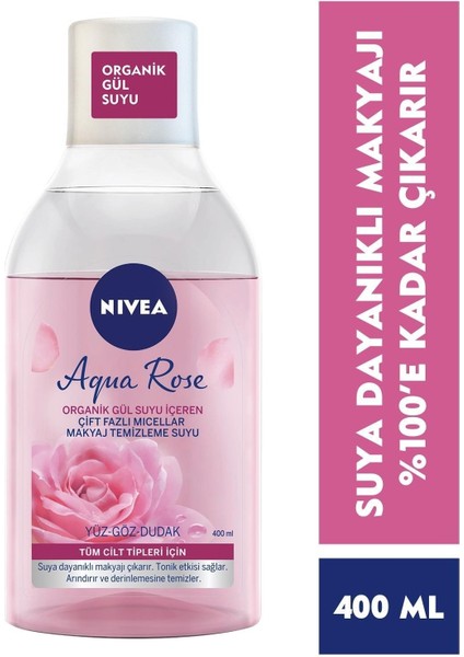 Aqua Rose Micellar Gül Suyu Içeren Çift Fazlı Makyaj Temizleme SUYU,400ML, Tüm Ciltler Için