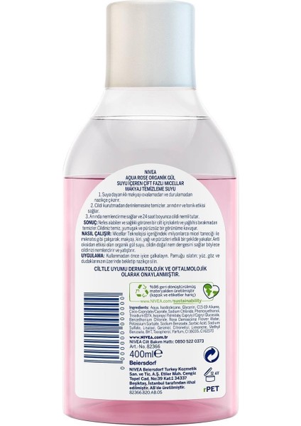 Aqua Rose Micellar Gül Suyu Içeren Çift Fazlı Makyaj Temizleme SUYU,400ML, Tüm Ciltler Için