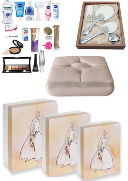 Gelin Söz Nişan Ceyız Sandıgı Bohca Seti - Tarak Ayna Set- 3lü Kutu