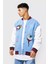 Unisex Oversize Nakiş Işlemeli Mavi Bomber Kolej Ceket 5