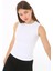Kadın Sıfır Kol Fitilli T-Shirt Bluz Body Atlet Beyaz 1