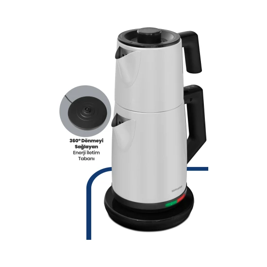 Akasya Beyaz XL 2200 Watt Patentli Damlatmayan Tasarımı Çelik Çay Makinesi ve Su Isıtıcısı