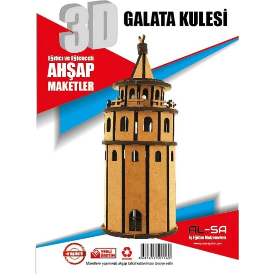Kelebek Oyuncak 3D Ahşap Boyama Galata Kulesi Maketi