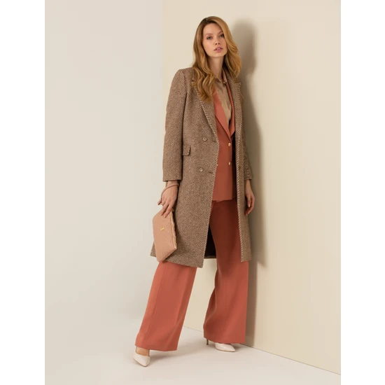 Pierre Cardin Kadın Camel Standart Fit Kaban Kaşe 50259487-VR015