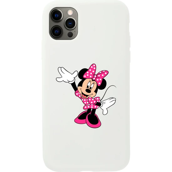 Bilişim Aksesuar Iphone 12 Pro Max Minnie Mouse Premium Beyaz Lansman Silikonlu Kılıf