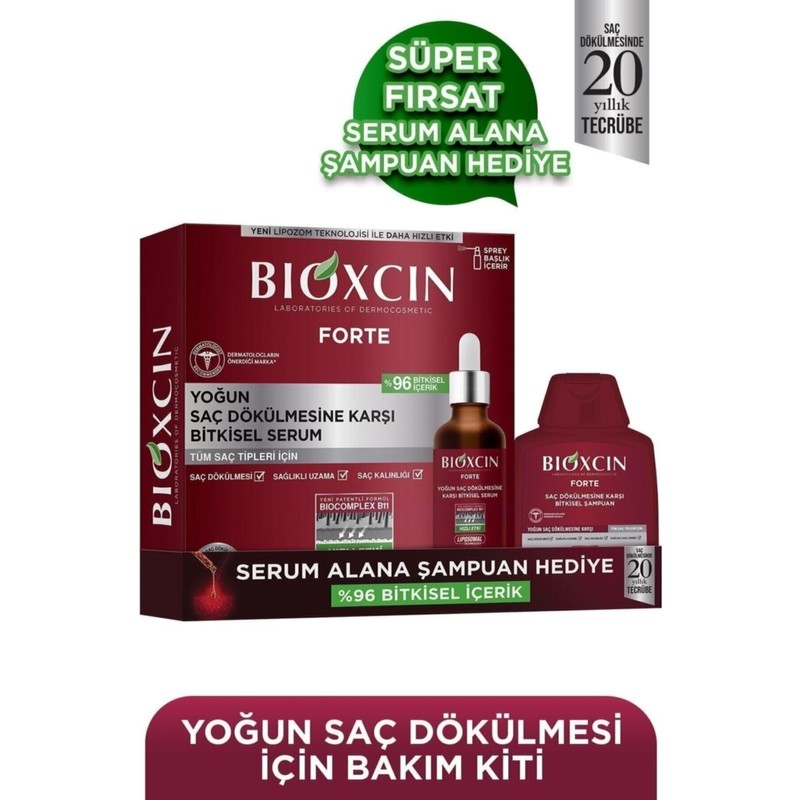 Bioxcin Forte 3x50 ml Bitkisel Serum ve 300 ml Şampuan Seti Tüm Saç Tipleri İçin Dökülmeye Karşı