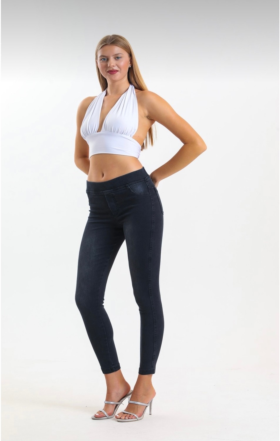 Moda Mark Real Kadın Kot Tayt Pantolon Beli Lastikli / Toparlayıcı /yüksek Bel /büyük-Küçük-Beden Konfor Kesim görsel 4