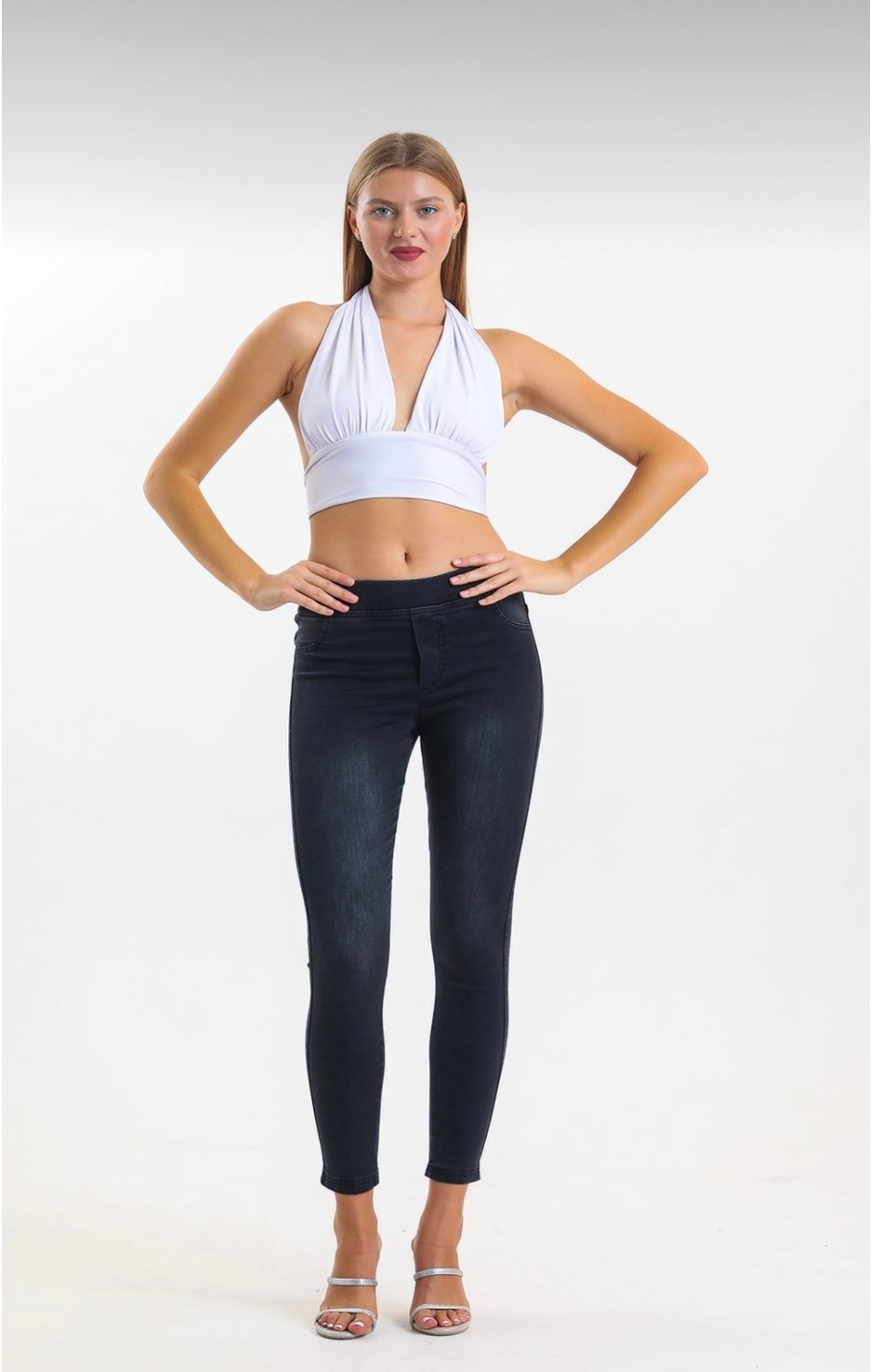 Moda Mark Real Kadın Kot Tayt Pantolon Beli Lastikli / Toparlayıcı /yüksek Bel /büyük-Küçük-Beden Konfor Kesim görsel 5