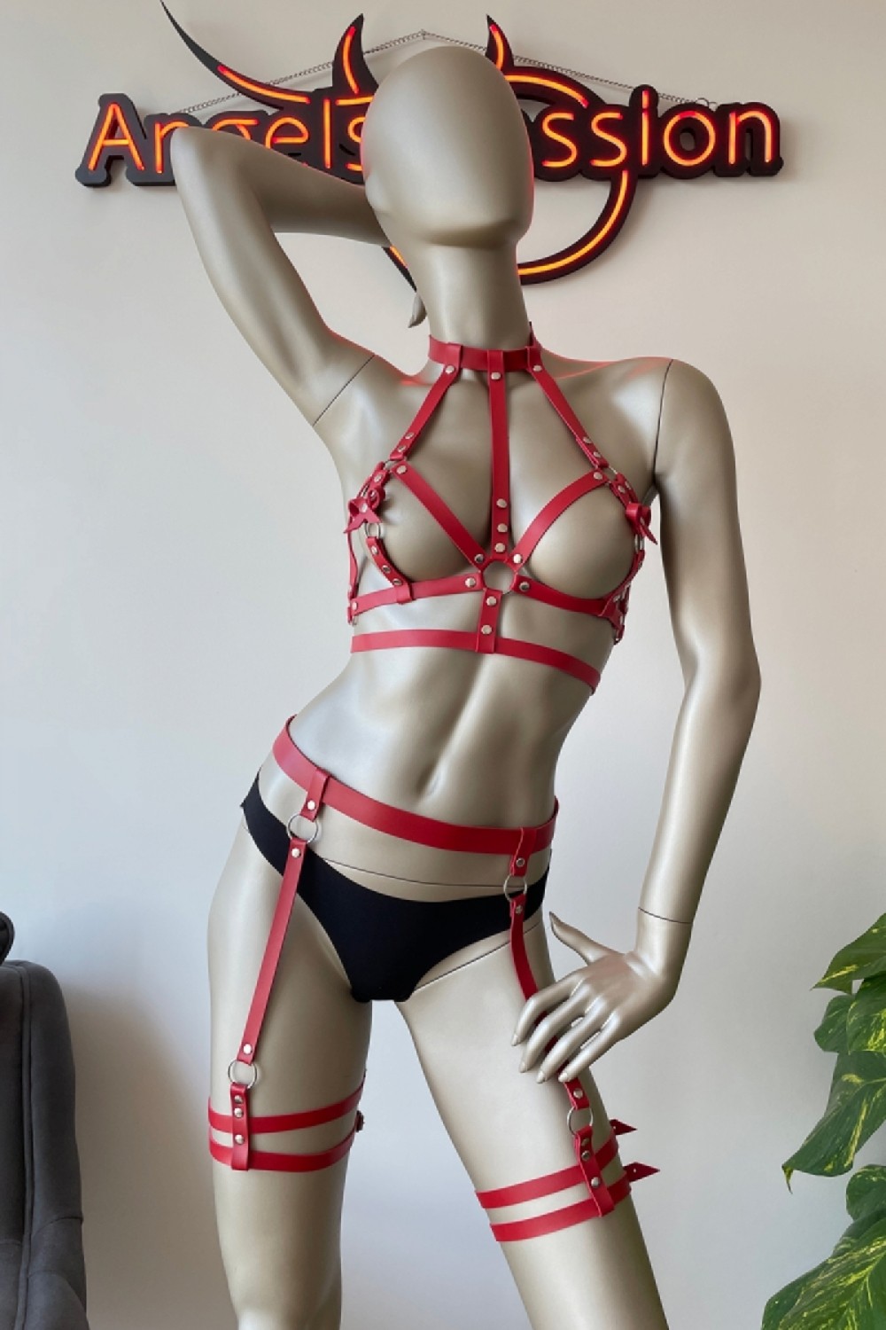 100100e Seksi Kırmızı Deri Fantazi Giyim
