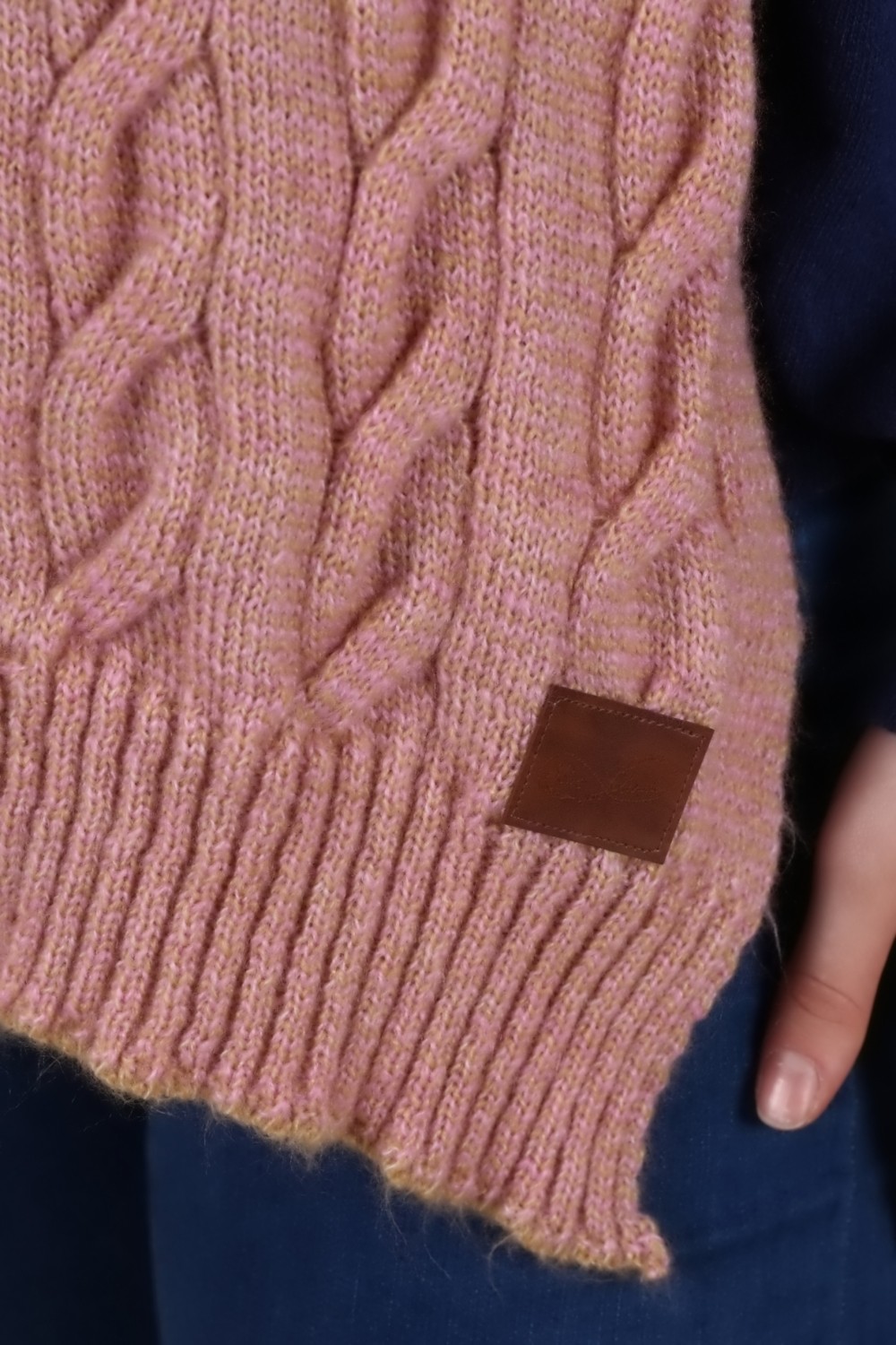 Marilavande Vizon Hardal Pembe Saç Örgü Omuz Şalı görsel 5
