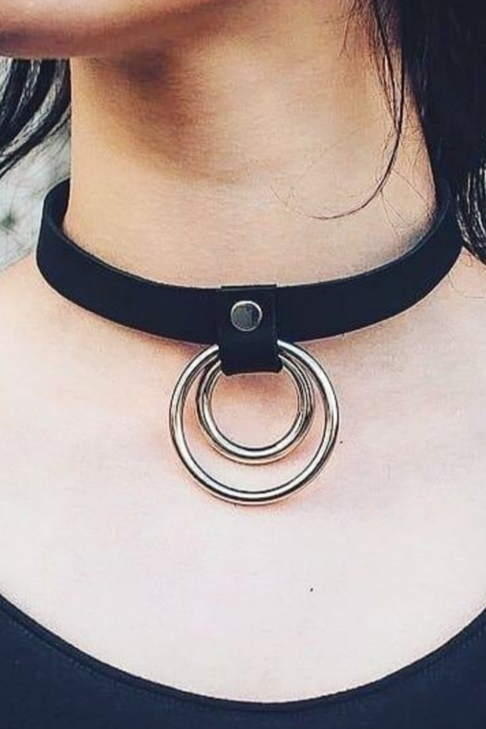 100100e Ince Şerit Halka Detaylı Ayarlı Şık Deri Choker - APFT685 görsel 2