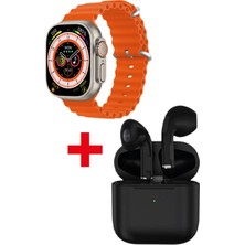 Pazariz Gs8 Watch 8 Ultra Akıllı Saat Turuncu Watch Inc Siyah Pro5 Benzeri Bluetooth Kulaklık Hediye