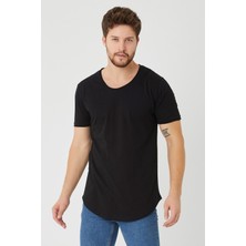 Cool Tarz Siyah Erkek Oval Kesim Slim Fit Pis Yaka Salaş T-Shirt