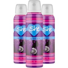 She Kadın Sexy Koku Türü Deodorant Sprey 150 ml X3 24 Saat Kalıcı Etki